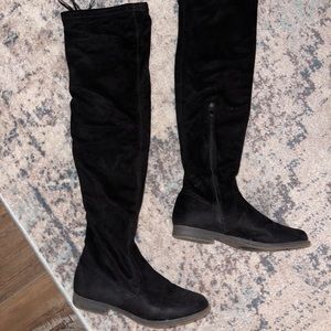 Faux suede knee high black boots
